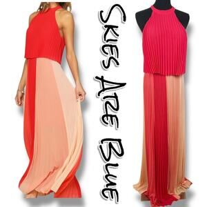 New Skies Are Blue Anthropologie Halter Pleated Maxi Dress Orange Womens Small